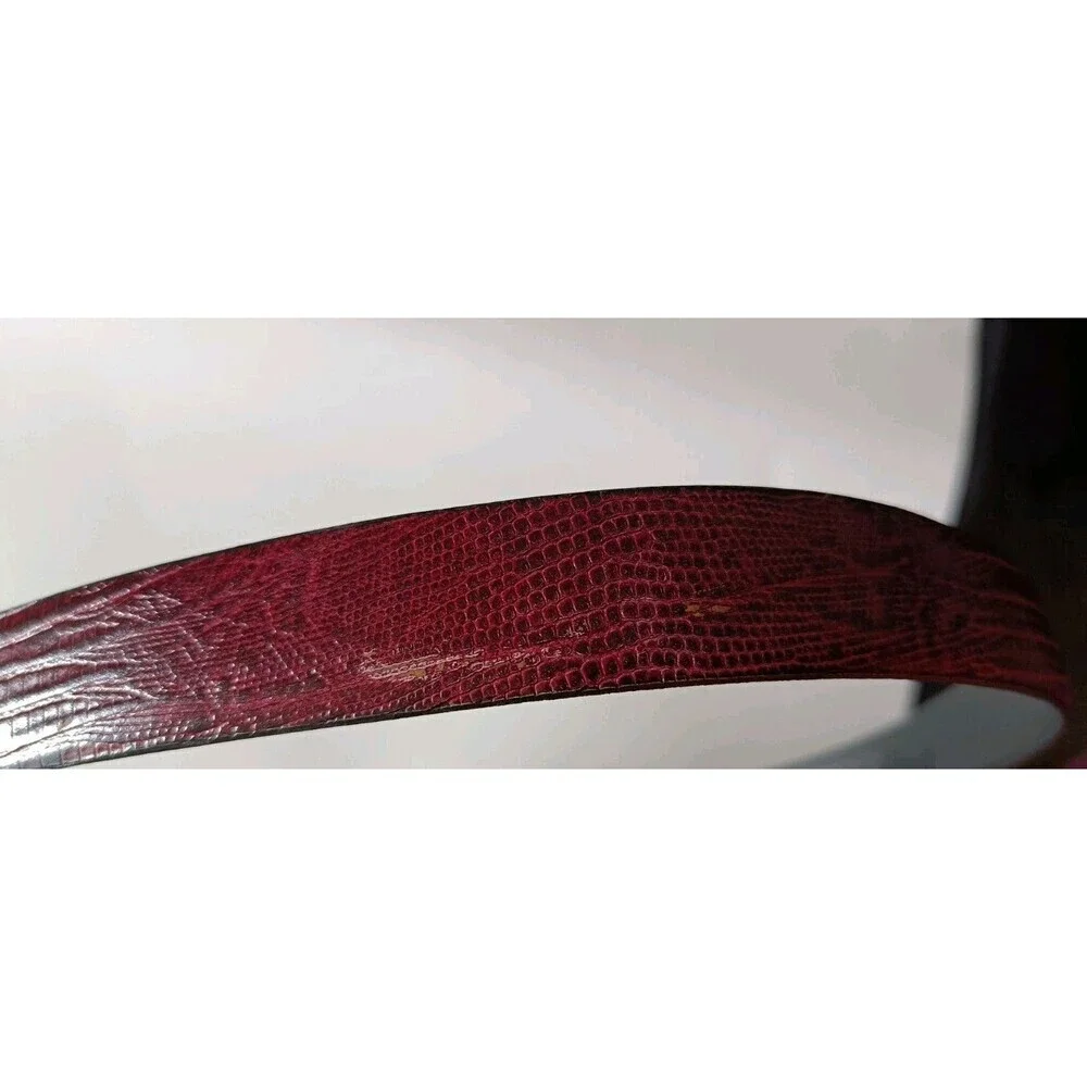 Vintage Men's Leather Belt Sz 36 Wine Made In HaitI Brass UNBRANDED Snakeskin